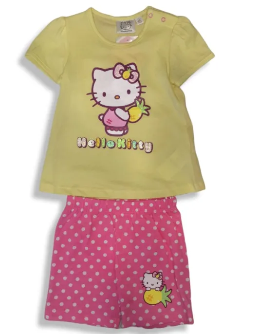 baby girl set t-shirt shorts kitty yellow 3-24