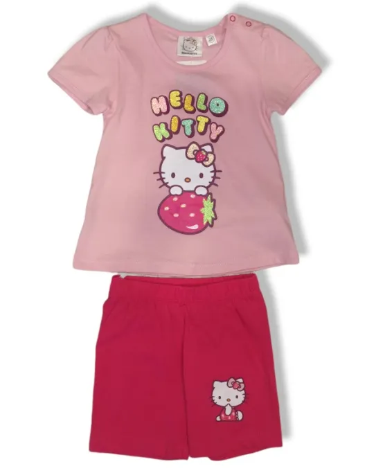 baby girl set t-shirt shorts kitty pink 3-24